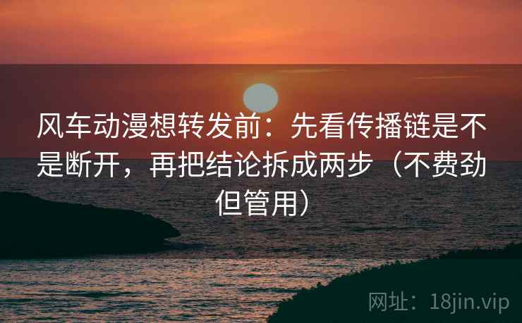 风车动漫想转发前：先看传播链是不是断开，再把结论拆成两步（不费劲但管用）